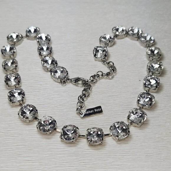 Walker Rose Clear Rivoli Crystal Rhinestone Silver Bling Necklace - Picture 1 of 6
